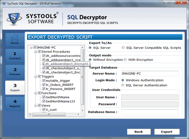 export decrypted mdf file