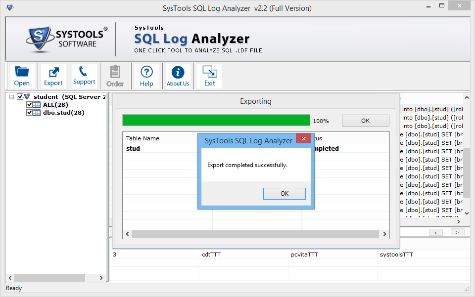 export sql server transaction log file