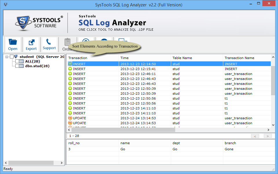 sort transactions