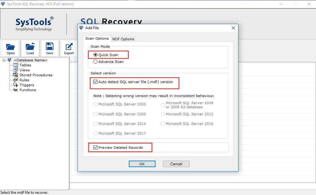 Select MDF File